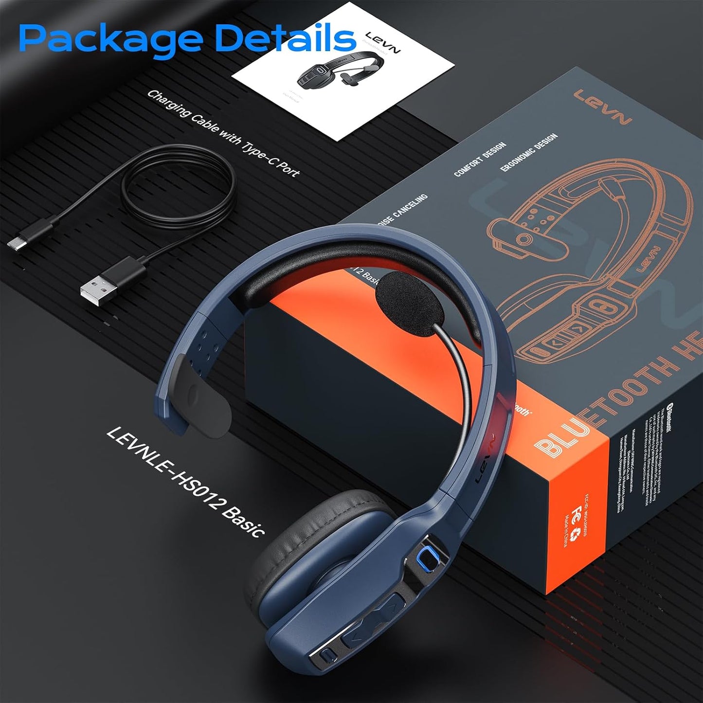 LEVN Auriculares Bluetooth con micrófono, auriculares Bluetooth par...