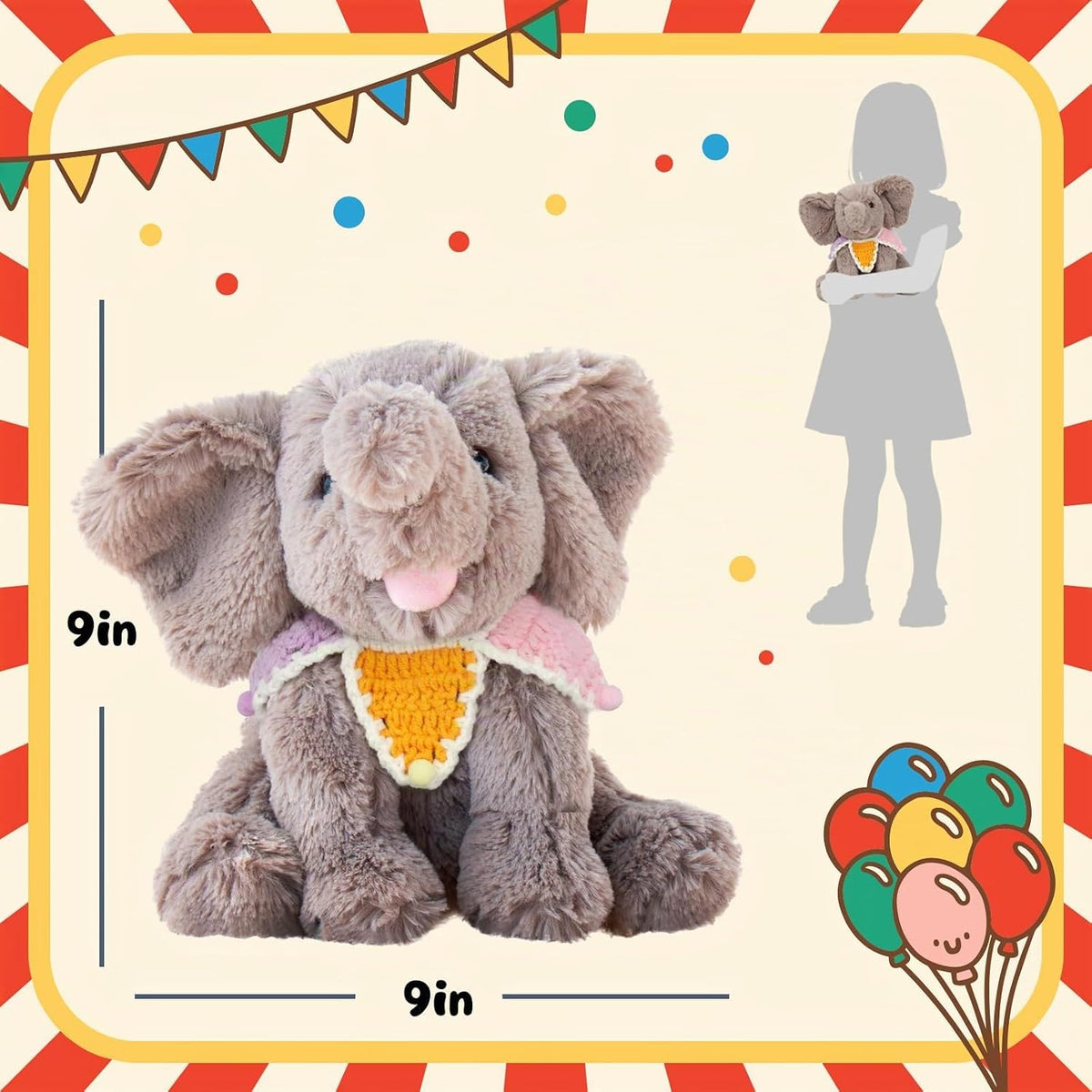 Hopearl Adorable elefante de peluche con babero de punto colorido y...