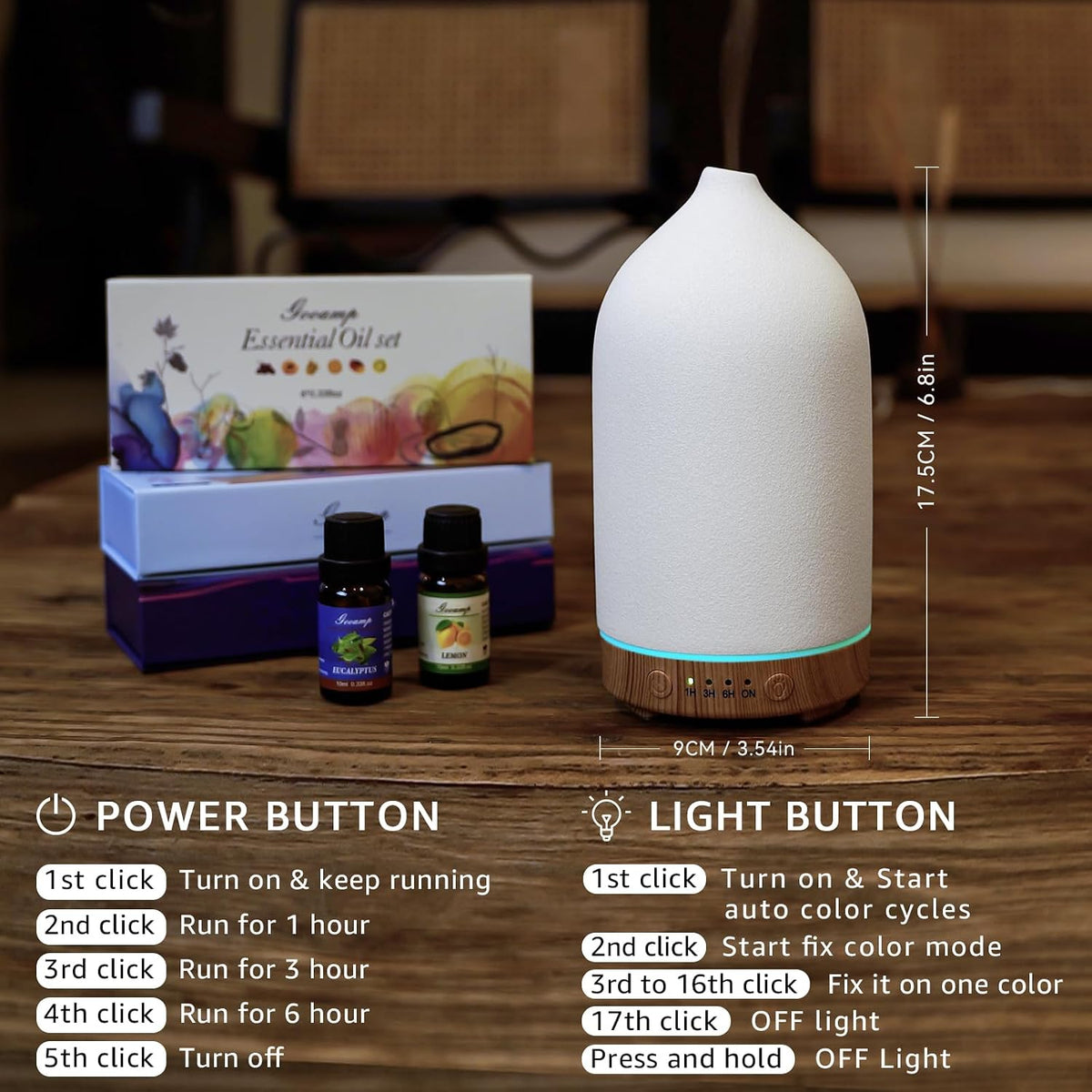 Gooamp Difusor de Aceite Esencial Cerámico de 200ML - Aromaterapia...