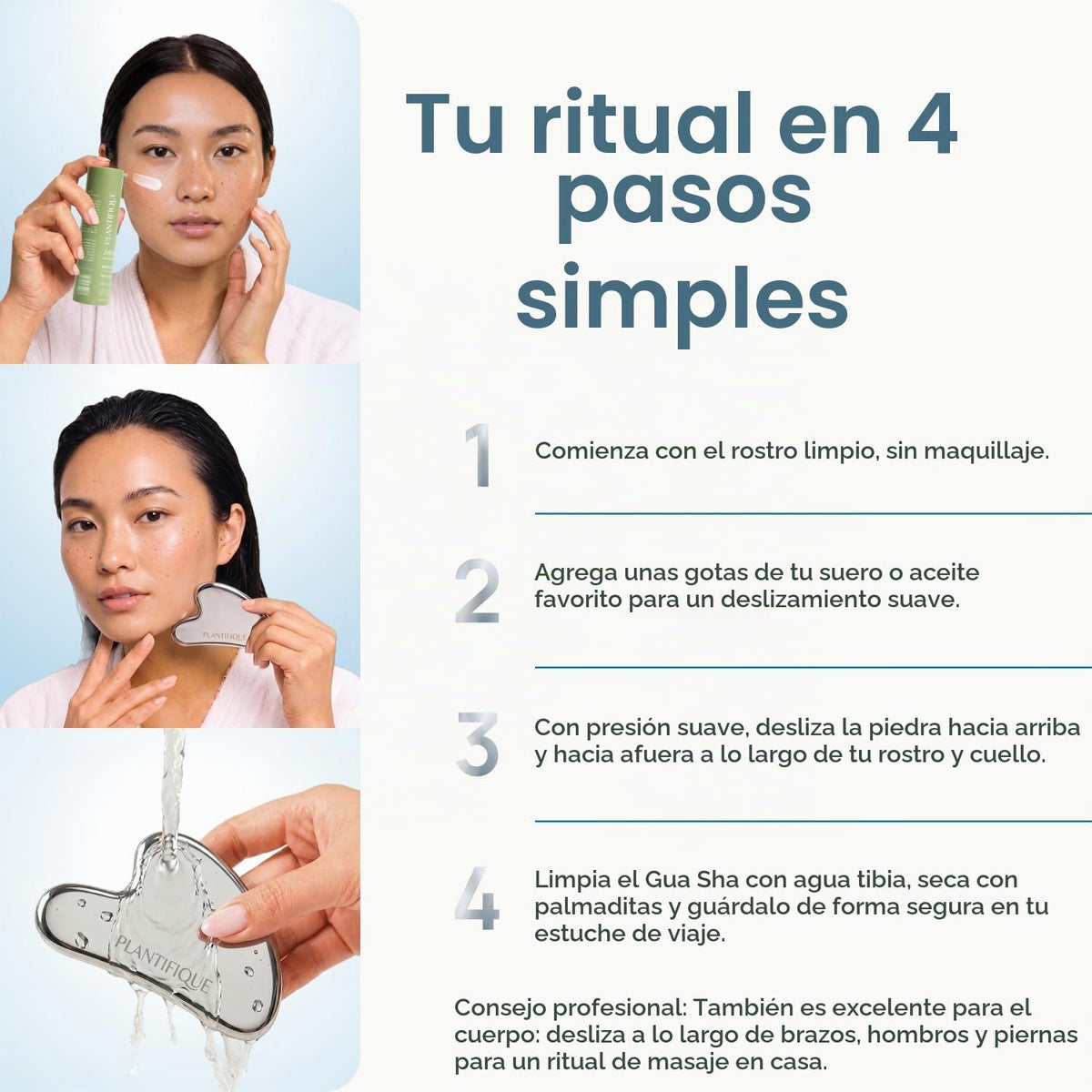 PLANTIFIQUE Herramienta facial Gua Sha de acero inoxidable - Masaje...