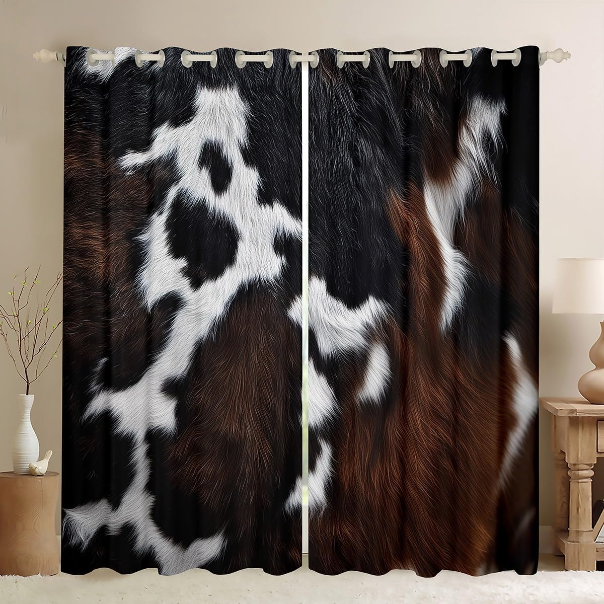 Cortinas opacas de piel de vaca (30% a 50%), cortinas de pelo de cu...