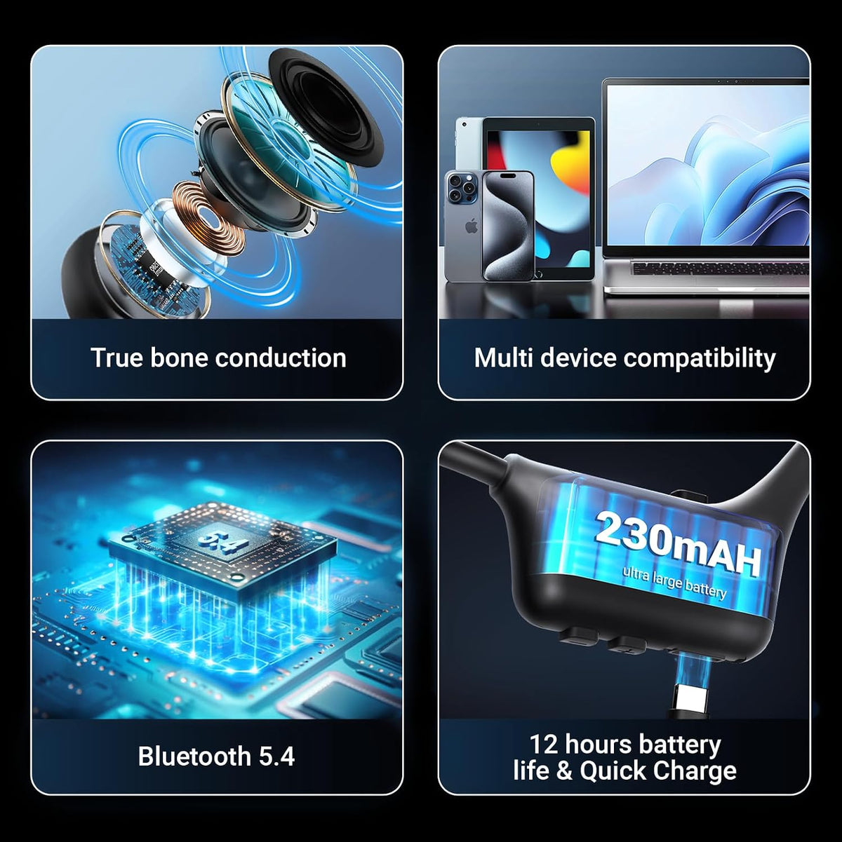 Gelecek Nuevos auriculares de conducción ósea, Bluetooth 6.0, IPX5...