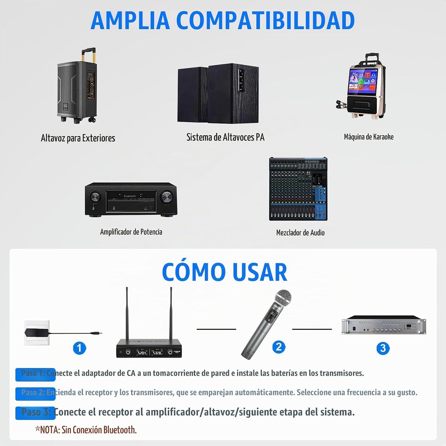 Phenyx Pro Sistema de micrófono inalámbrico UHF con frecuencias sin...