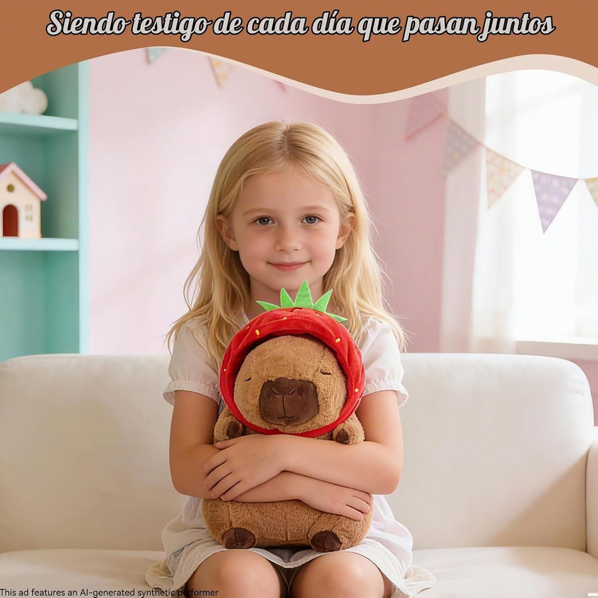 SHINUOER Lindo peluche de Capibara con sombrero de fresa de 9 pulga...