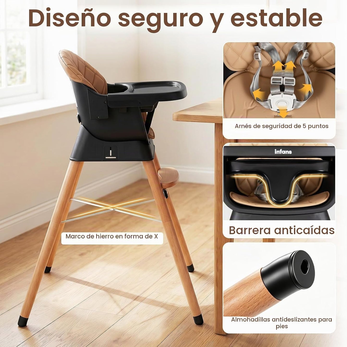 INFANS Silla alta para bebé, silla alta convertible de madera 6 en...