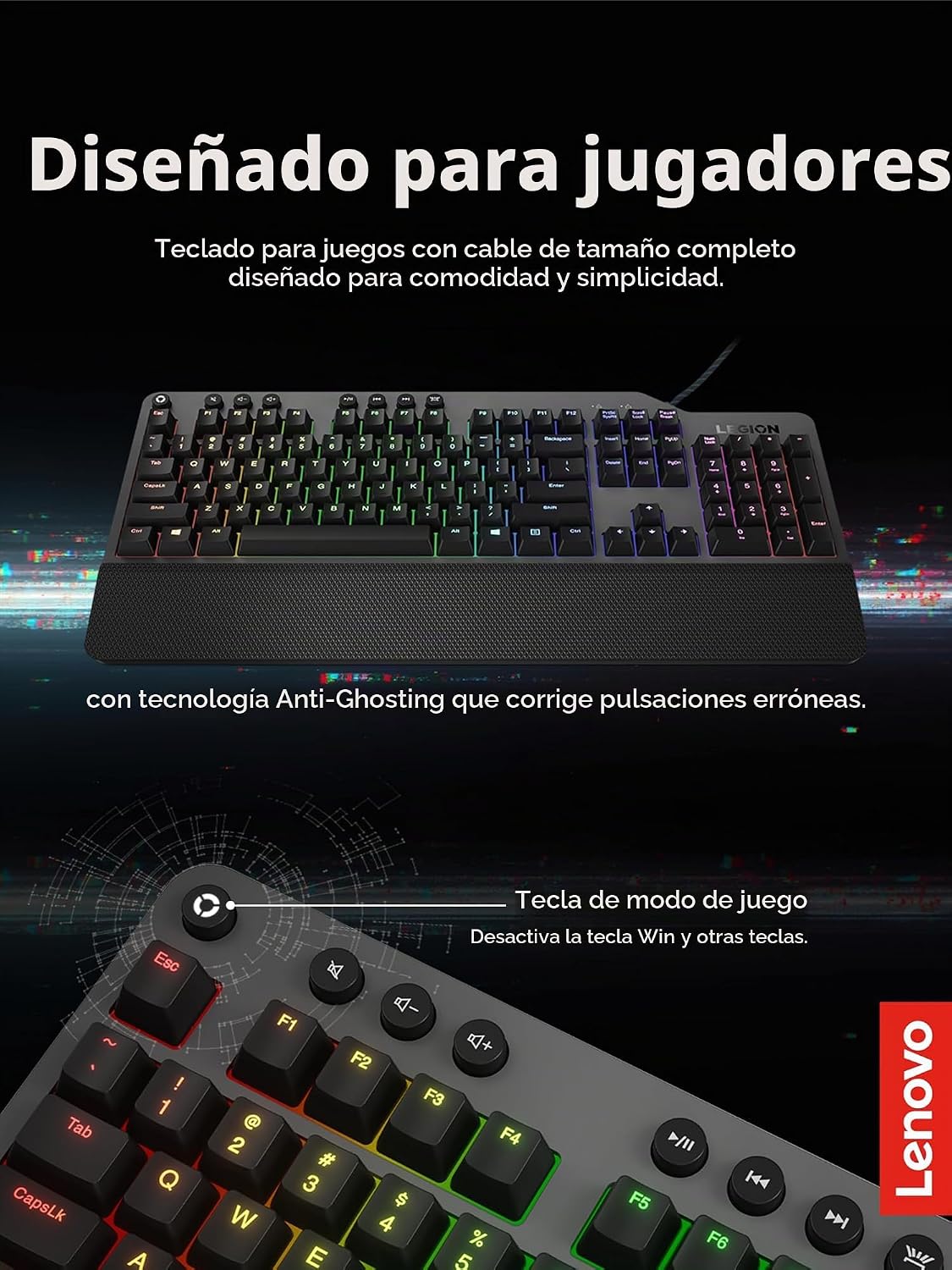 Lenovo GY40T26478 Legion K500 RGB Teclado mecánico para juegos, tec...