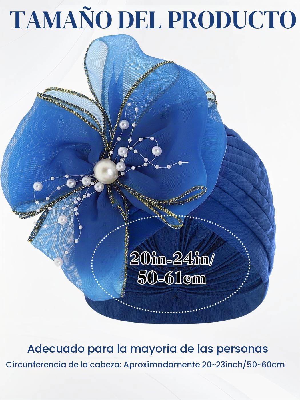 Bohend Gorro con nudo de flor grande, perlas de perlas, turbantes p...