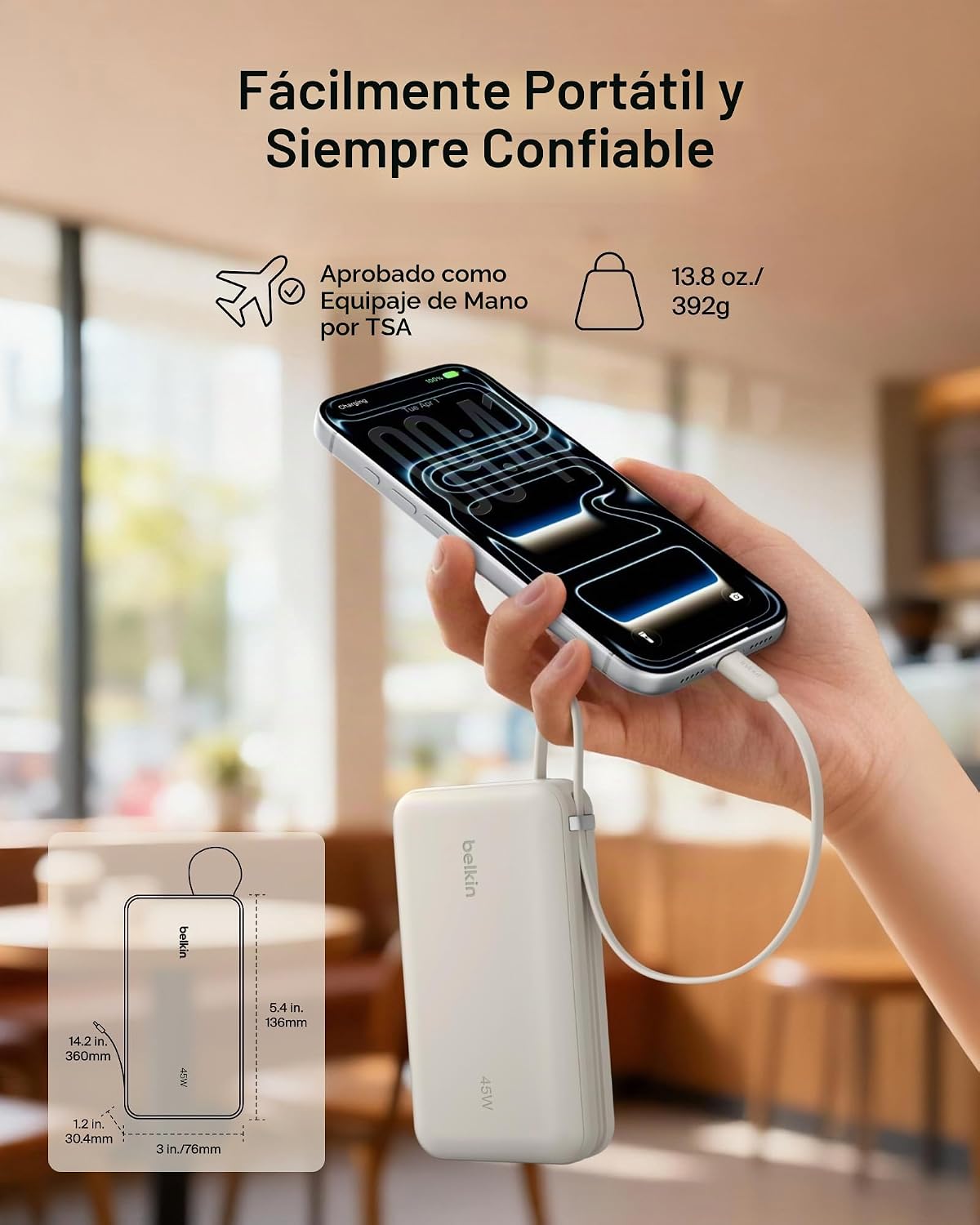 Belkin 20000mAh 45W Cargador portátil Power Bank con cable USB C in...