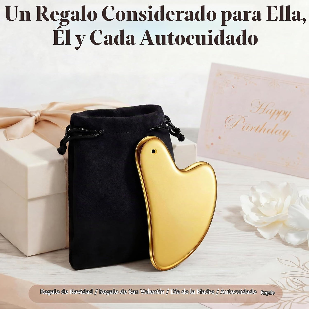Nuanchu 304 Gua Sha - Herramienta facial de acero inoxidable, color...