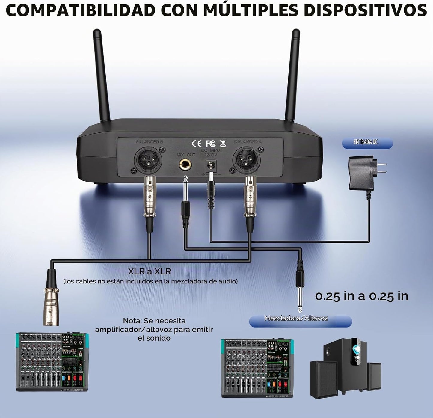 Sistema de micrófono inalámbrico profesional, 4 canales, juego de k...