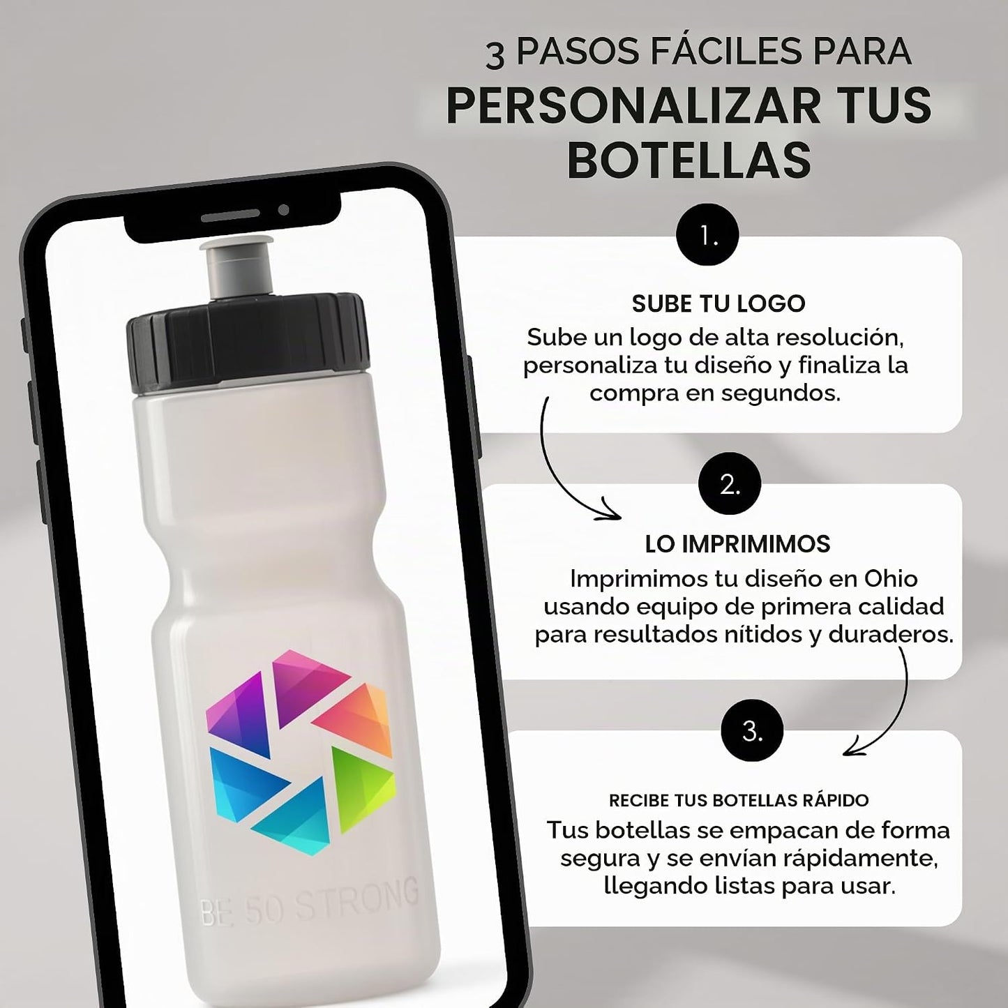 50 Strong | Botellas de agua personalizadas, paquete de 24, 22 onza...
