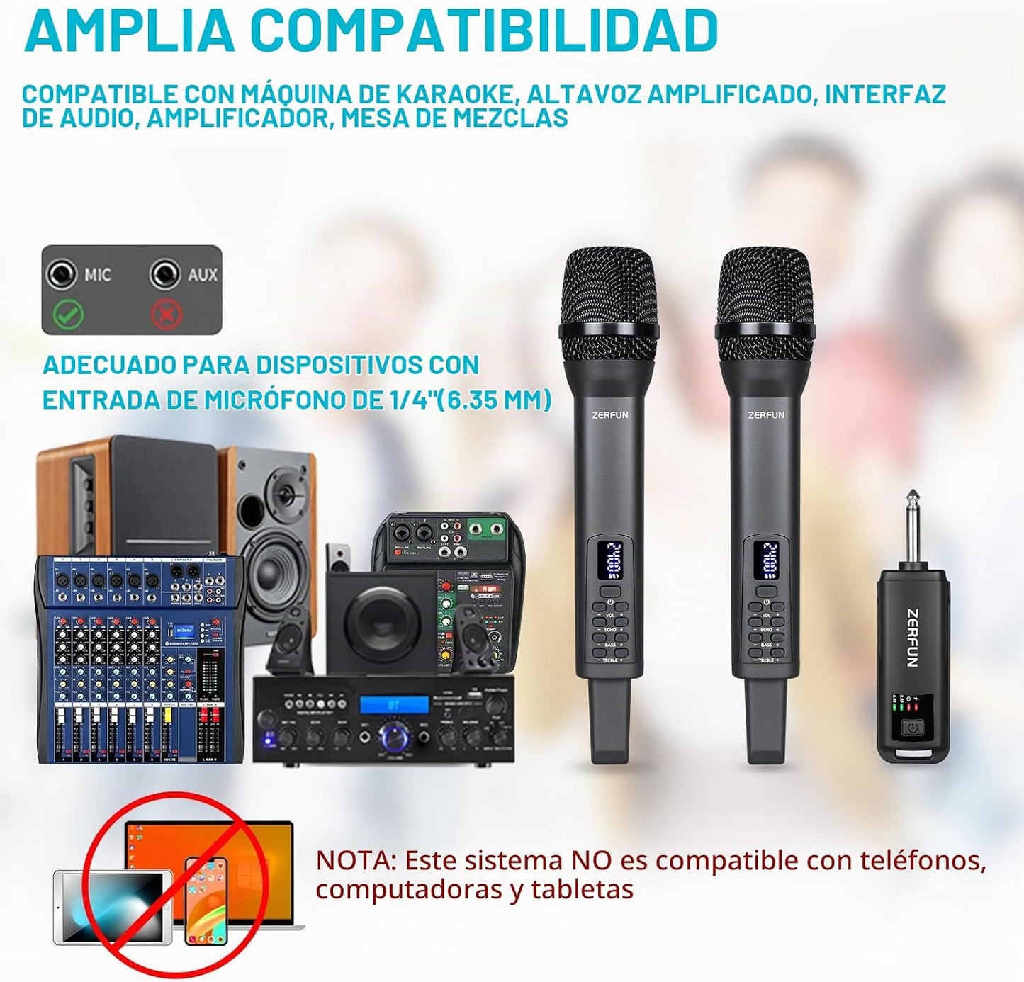 ZERFUN Micrófonos inalámbricos recargables duales, sistema de micró...