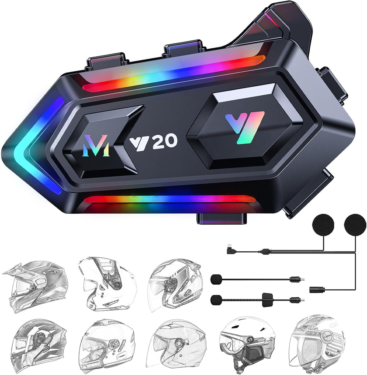 Auriculares para casco de motocicleta FEYA con 16 tipos de luces RG...