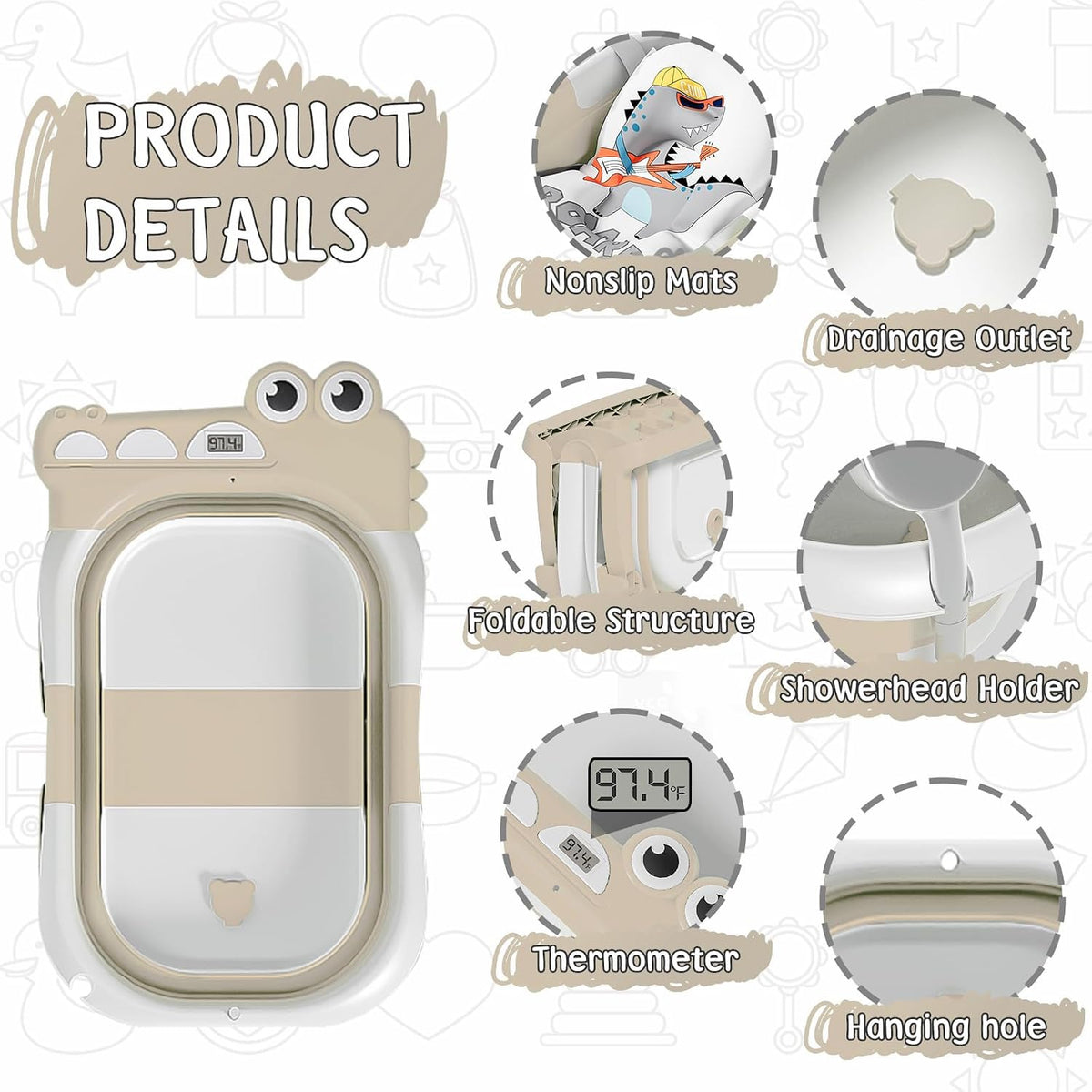 MoreFeel Bañera plegable para bebé recién nacido con termómetro y 1...