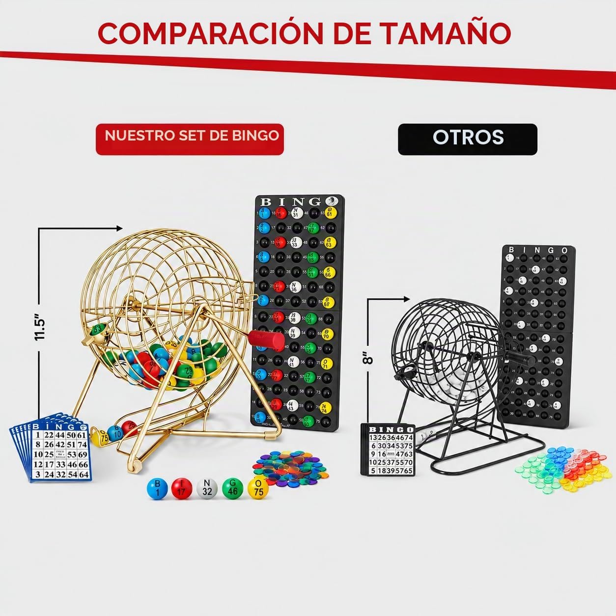 MR CHIPS Juego de bingo de 11 pulgadas de alto con jaula de acero,...