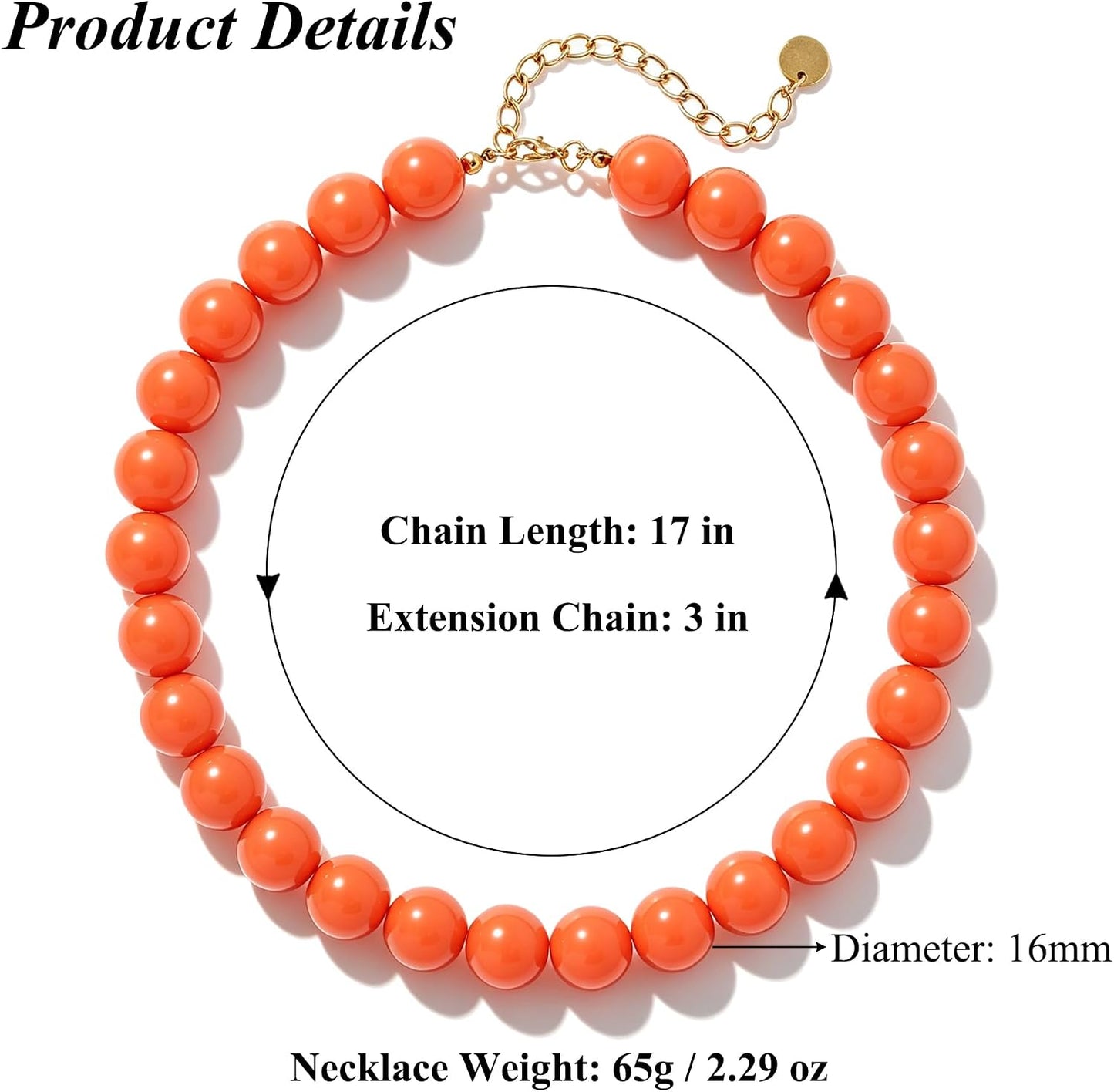 Lsljilidzsw Collar de cuentas gruesas para mujer, 0.631 pulgadas, c...