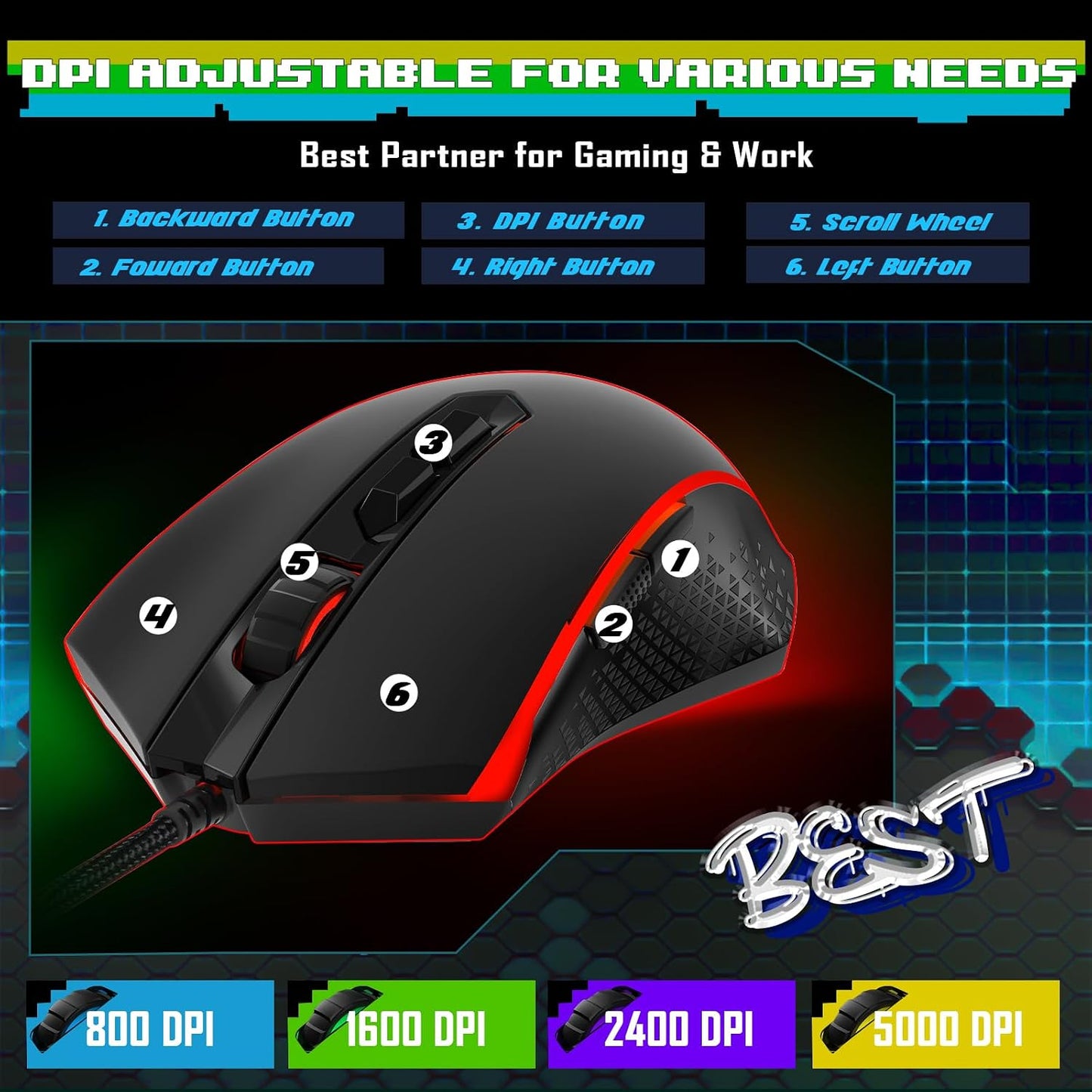 Redragon, combo actualizado de teclado y mouse para juegos S107, te...