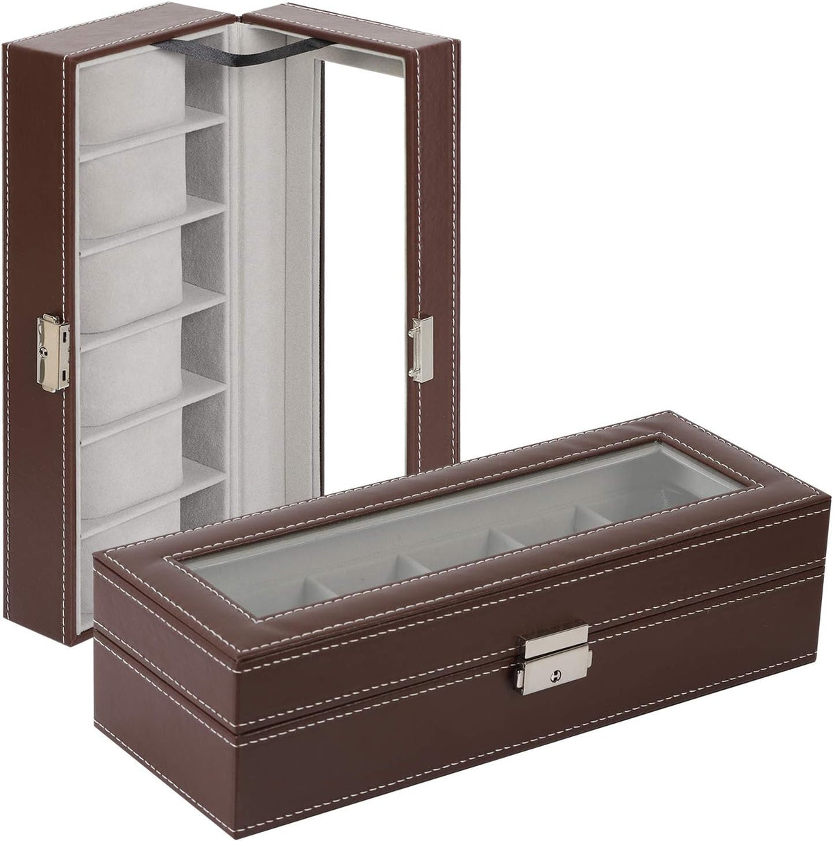 NEX Caja de reloj, 6 ranuras de cuero reloj vitrina de almacenamien...