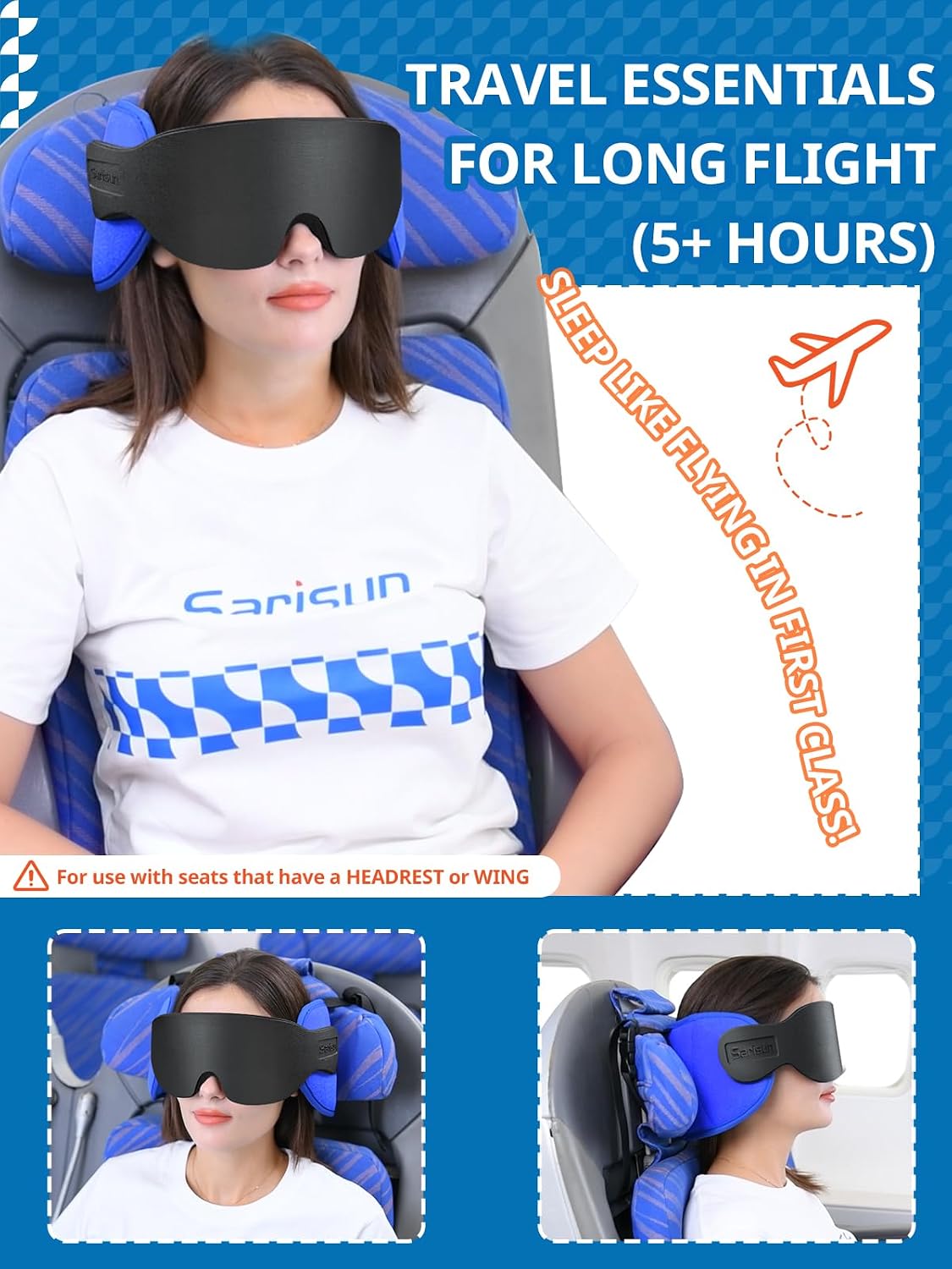 Almohadas de viaje SARISUN para aviones, almohada de avión para vue...