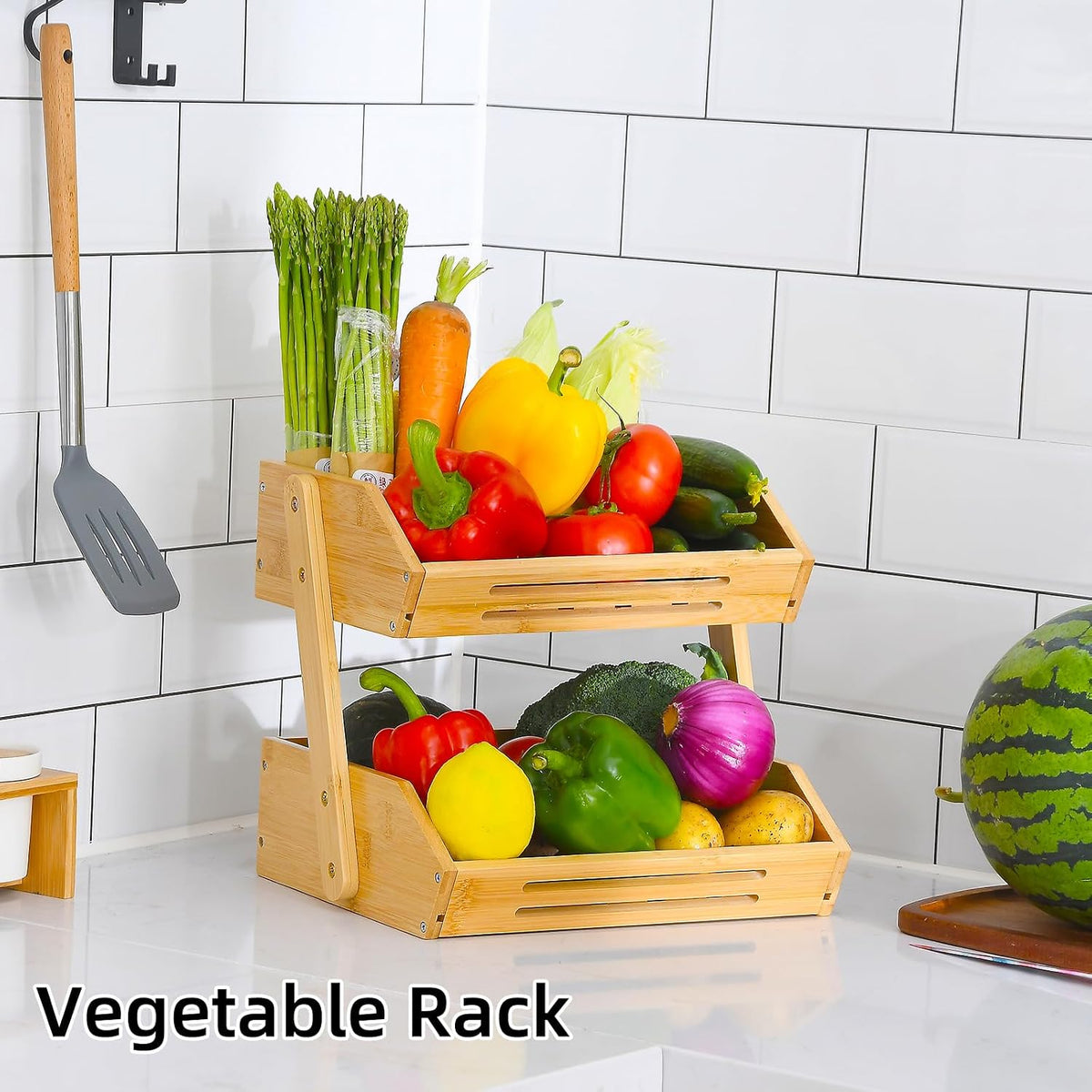 VIKEYHOME Cesta de frutas, canasta de frutas de 2 niveles de bambú...