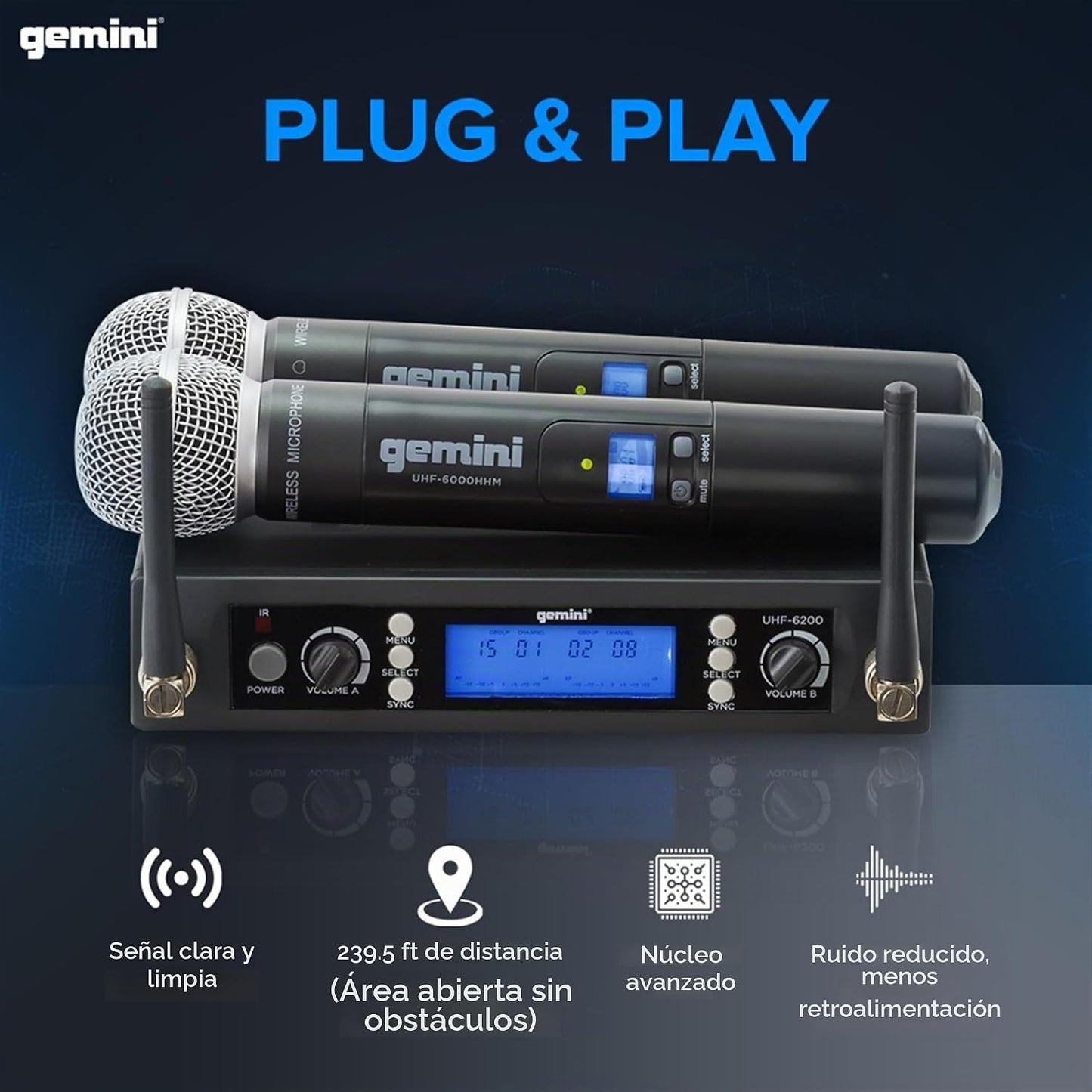 Gemini Sistema de micrófono inalámbrico dual UHF (UHF-6200M) | Micr...