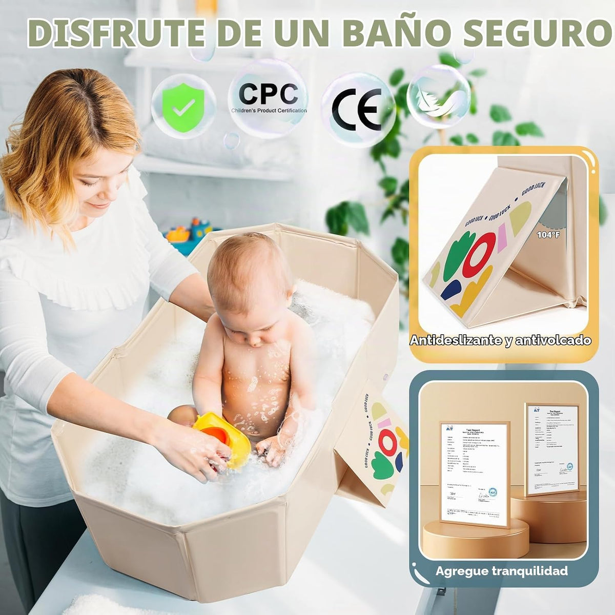 Orzbow Bañera para niños pequeños con tapón de drenaje lateral, por...