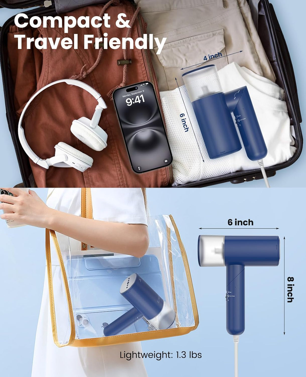 Vaporizador de mano para ropa, vaporizador de viaje plegable de 120...