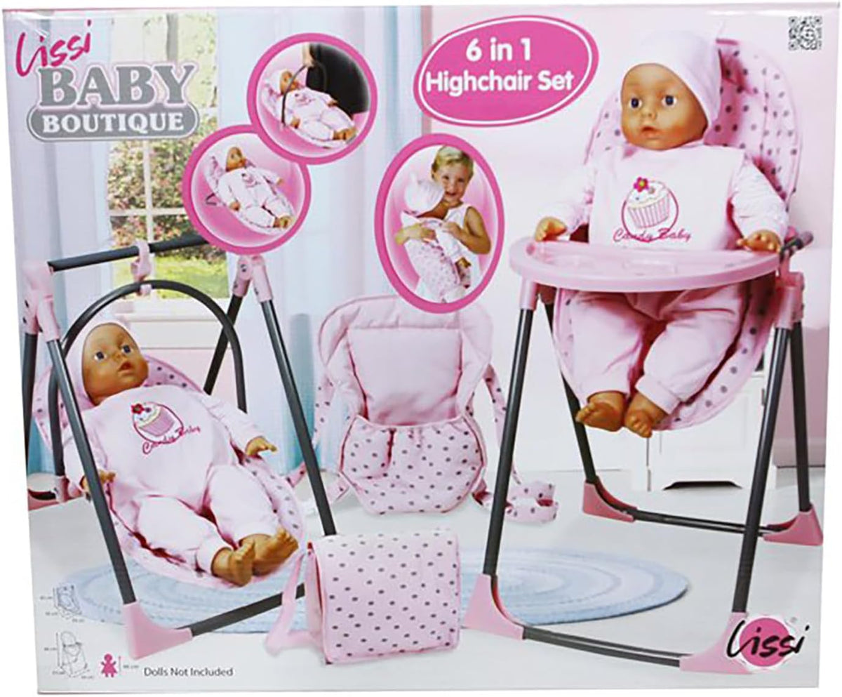 Lissi Juego de silla alta convertible 6 en 1 de muñeca bebé