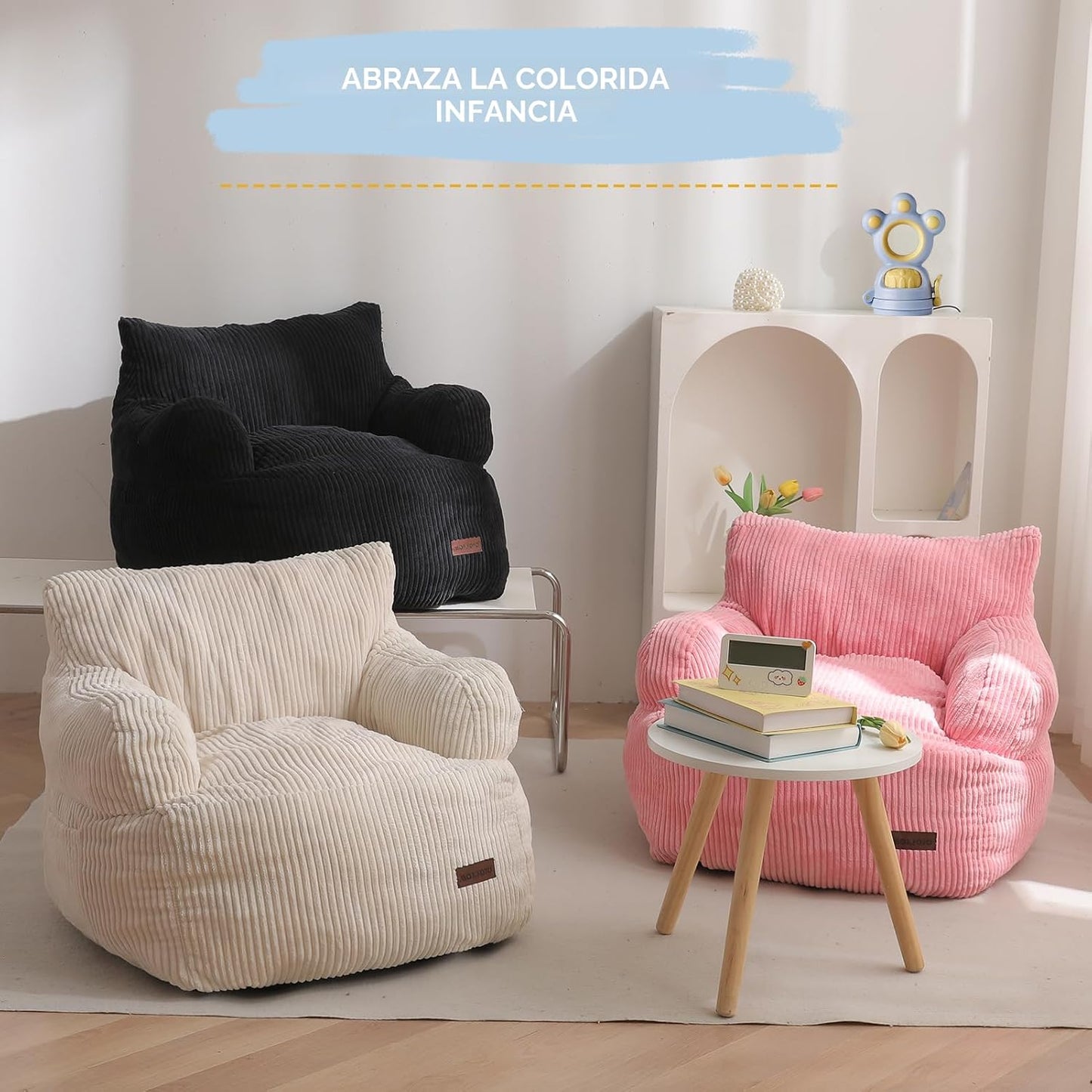MAXYOYO - Puf para niños, sofá de puf de peluche, color beige, está...