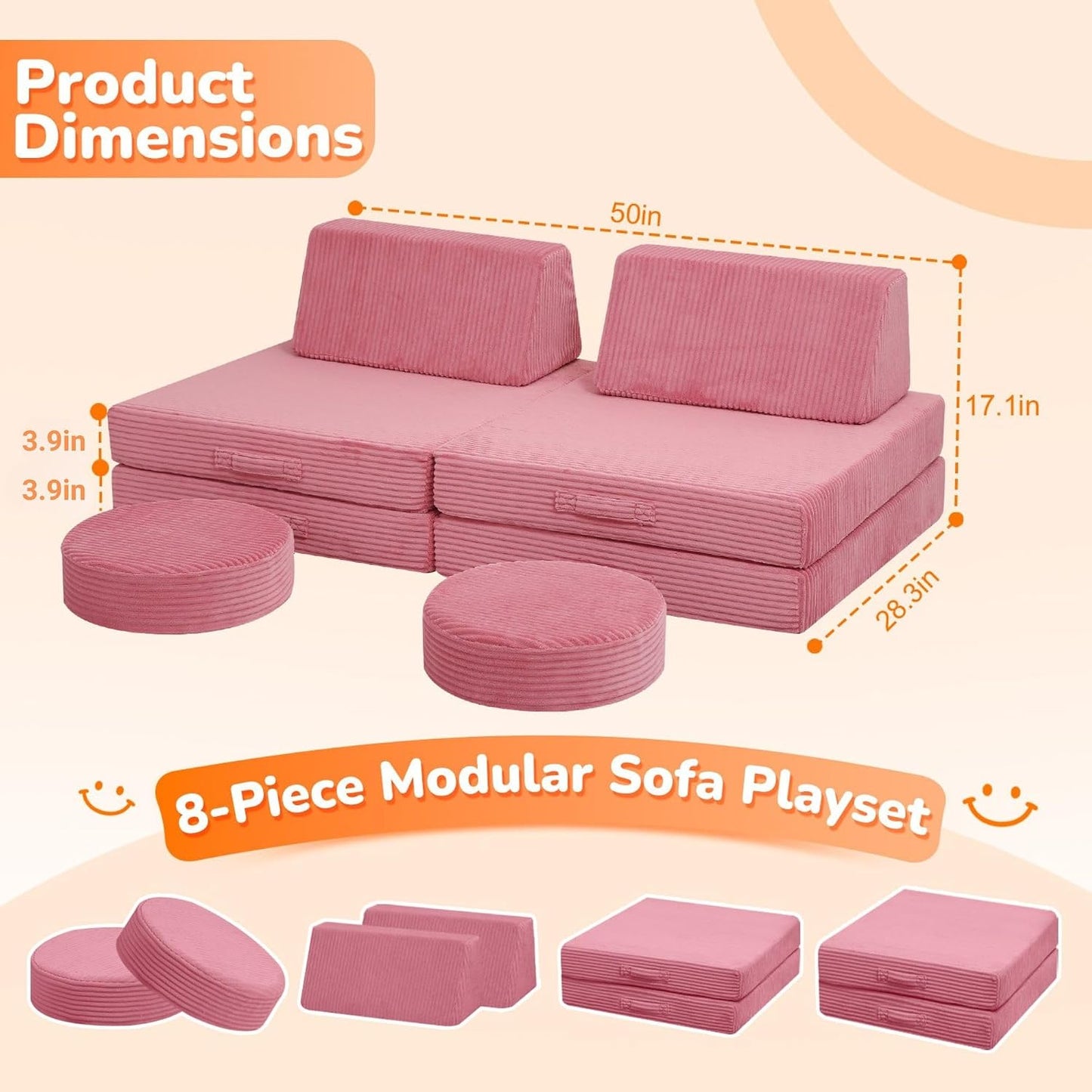 MeMoreCool - Sofá modular de 8 piezas, diseño de espuma de pana ros...