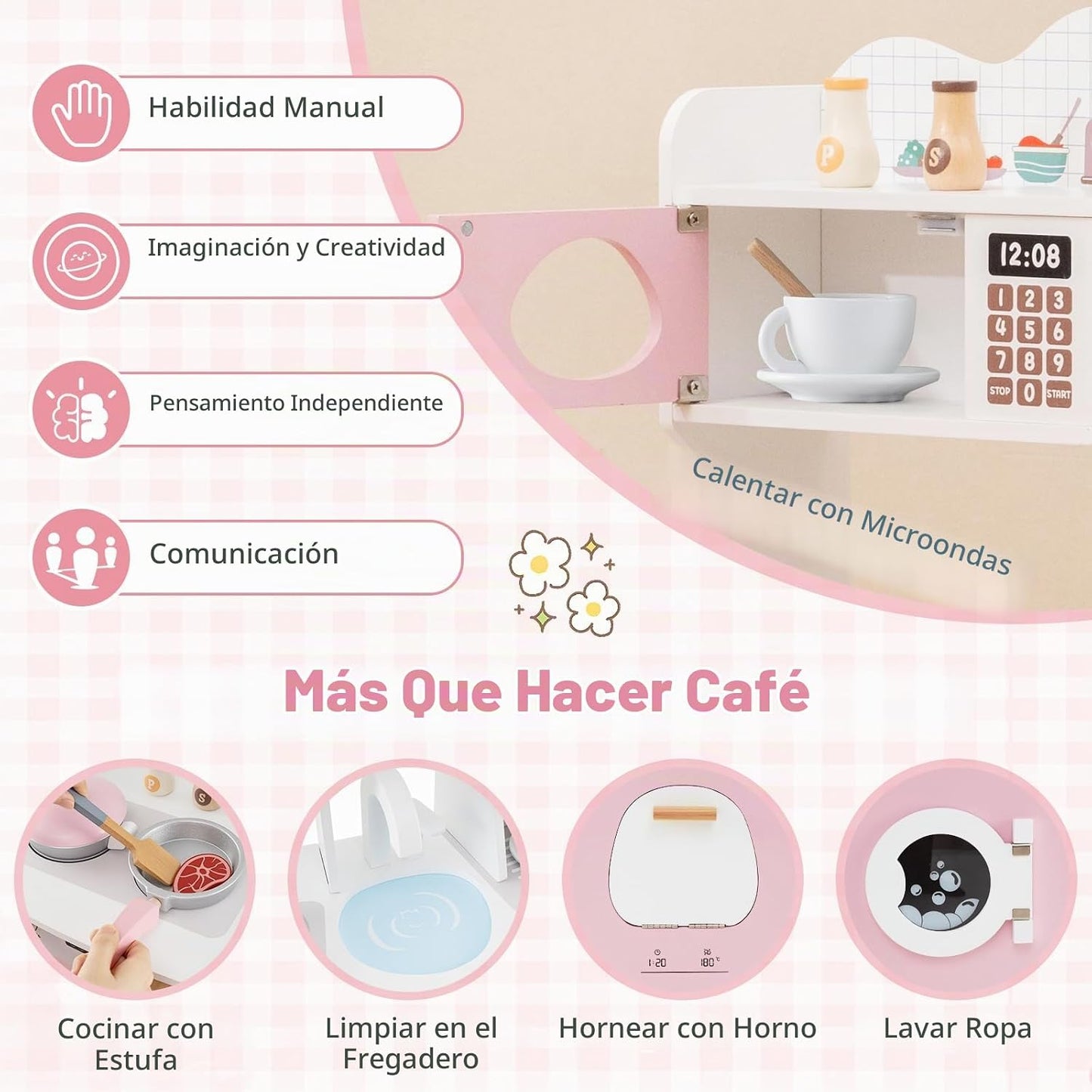 Costzon Cocina de Juguete de Madera, Juego de Cocina con Cafetera d...