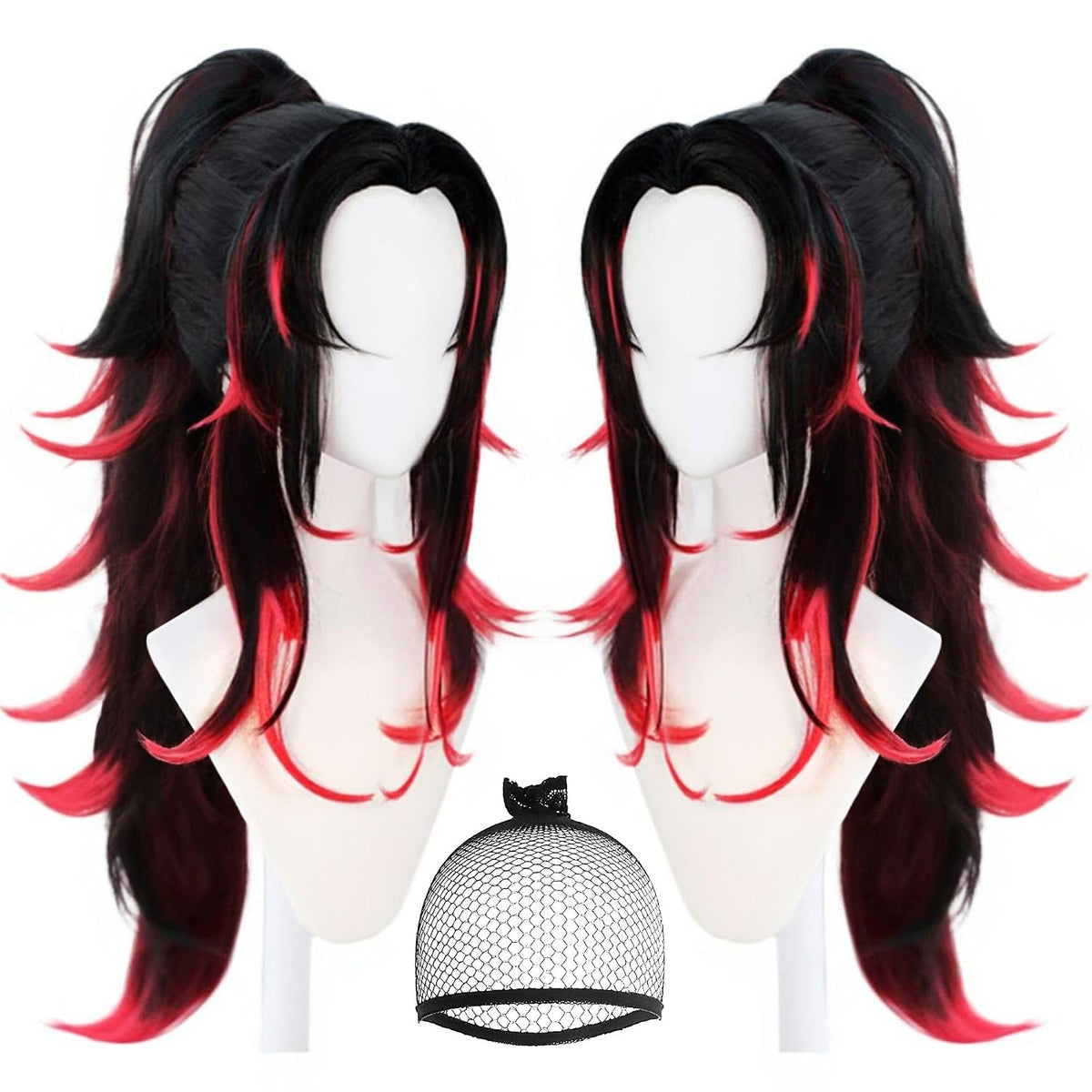 ANOGOL Peluca negra con reflejos rojos para hombres y mujeres, pelu...