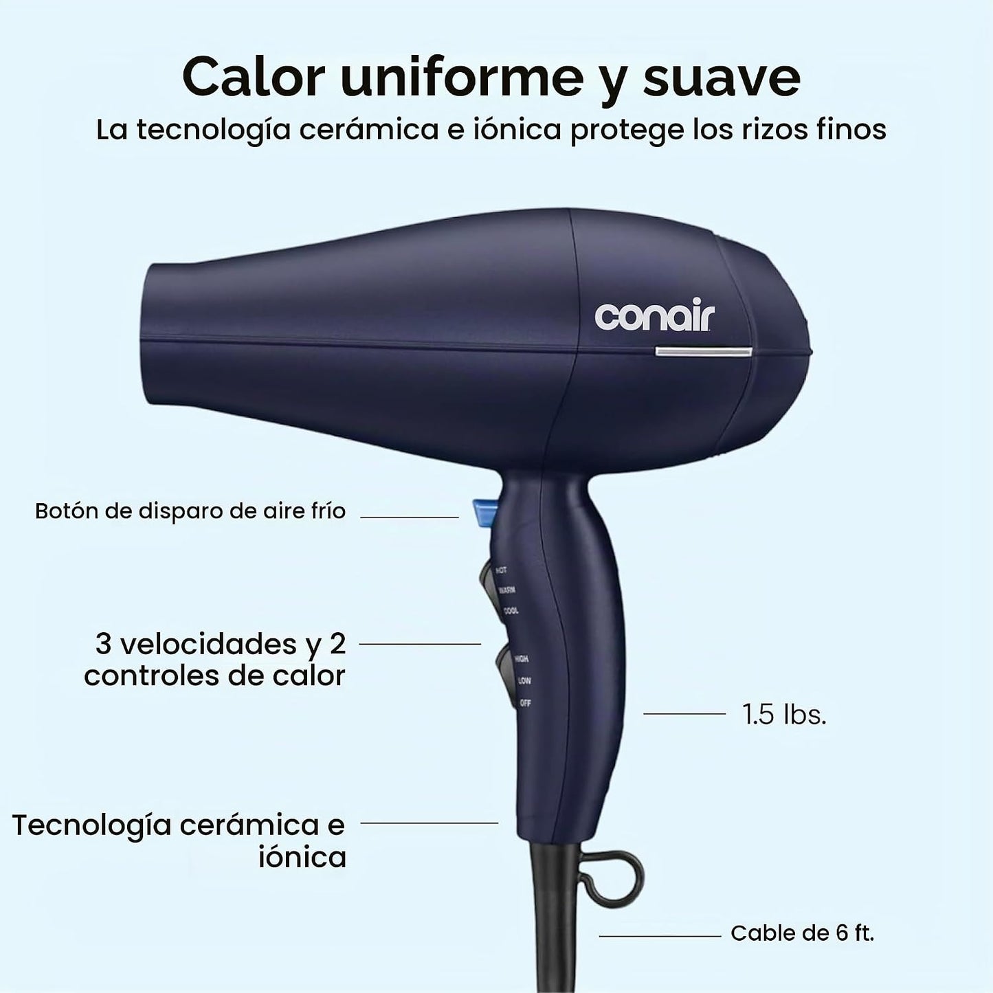 Conair Secador de pelo con accesorio difusor de pelo multicámara, a...