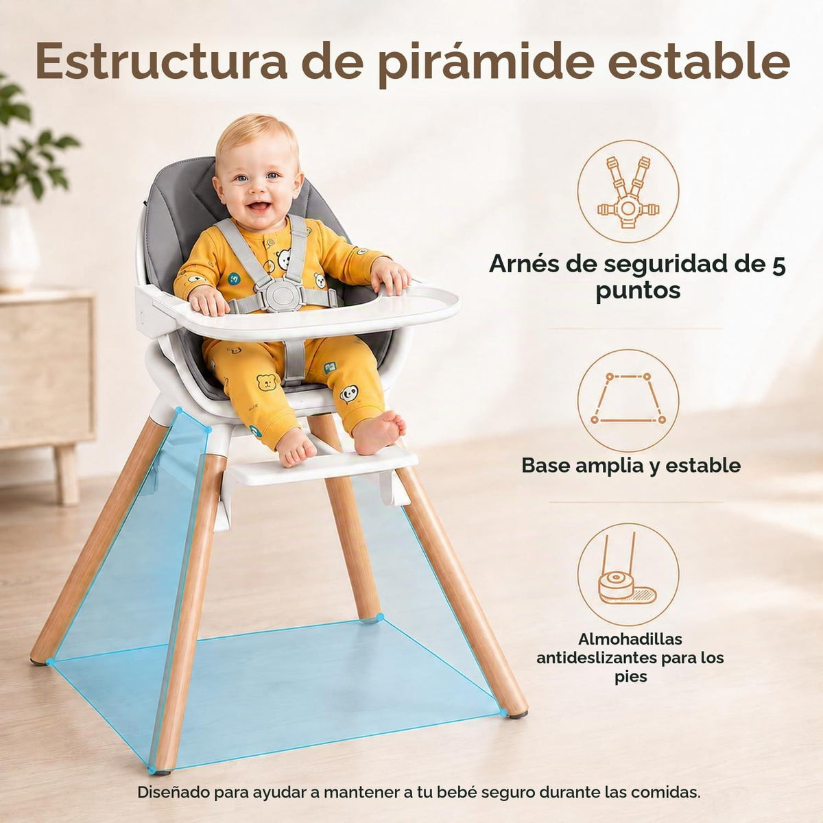 DDIOYIUR Silla alta convertible 6 en 1 para bebé, patas de madera d...