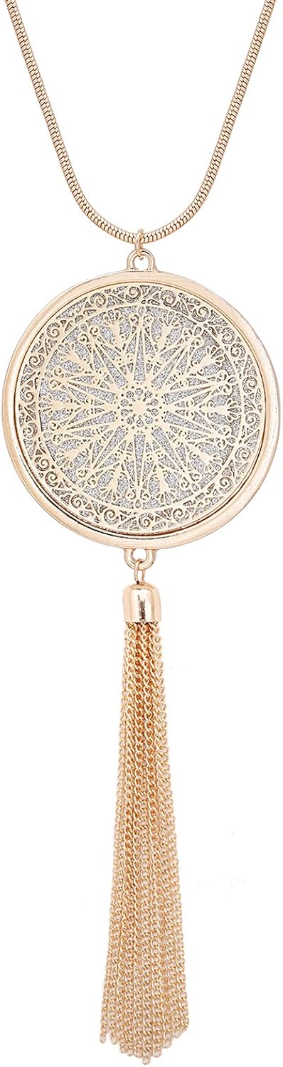 MOLOCH Collares largos para mujer con dije circular y colgante tipo...