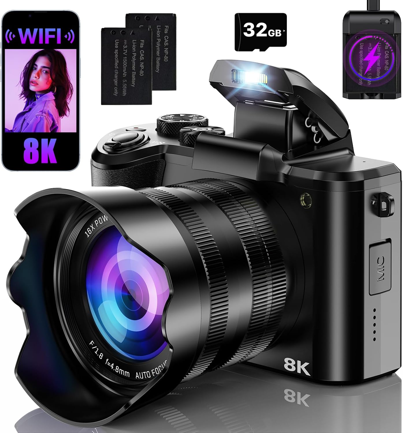 Cámaras digitales 8K para fotografía con WiFi, cámara de vlogging d...