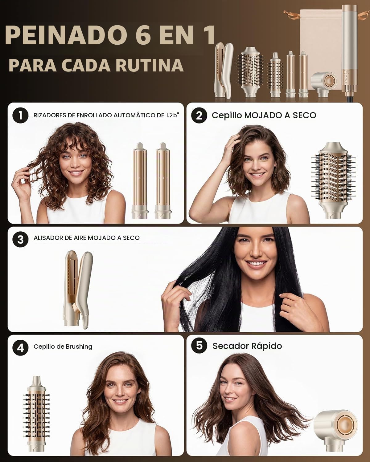 MESCOMB Secador de pelo y alisador 6 en 1, envoltura de aire calien...