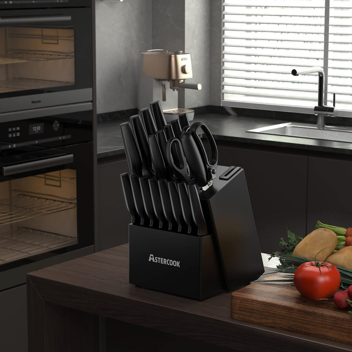 Astercook - Juego de 21 cuchillos para cocina con bloque, apto para...