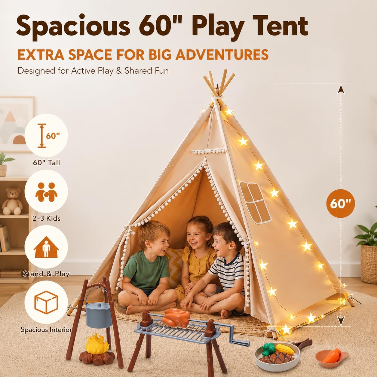 Tienda de campaña tipi para niños con juguetes de simulación de bar...