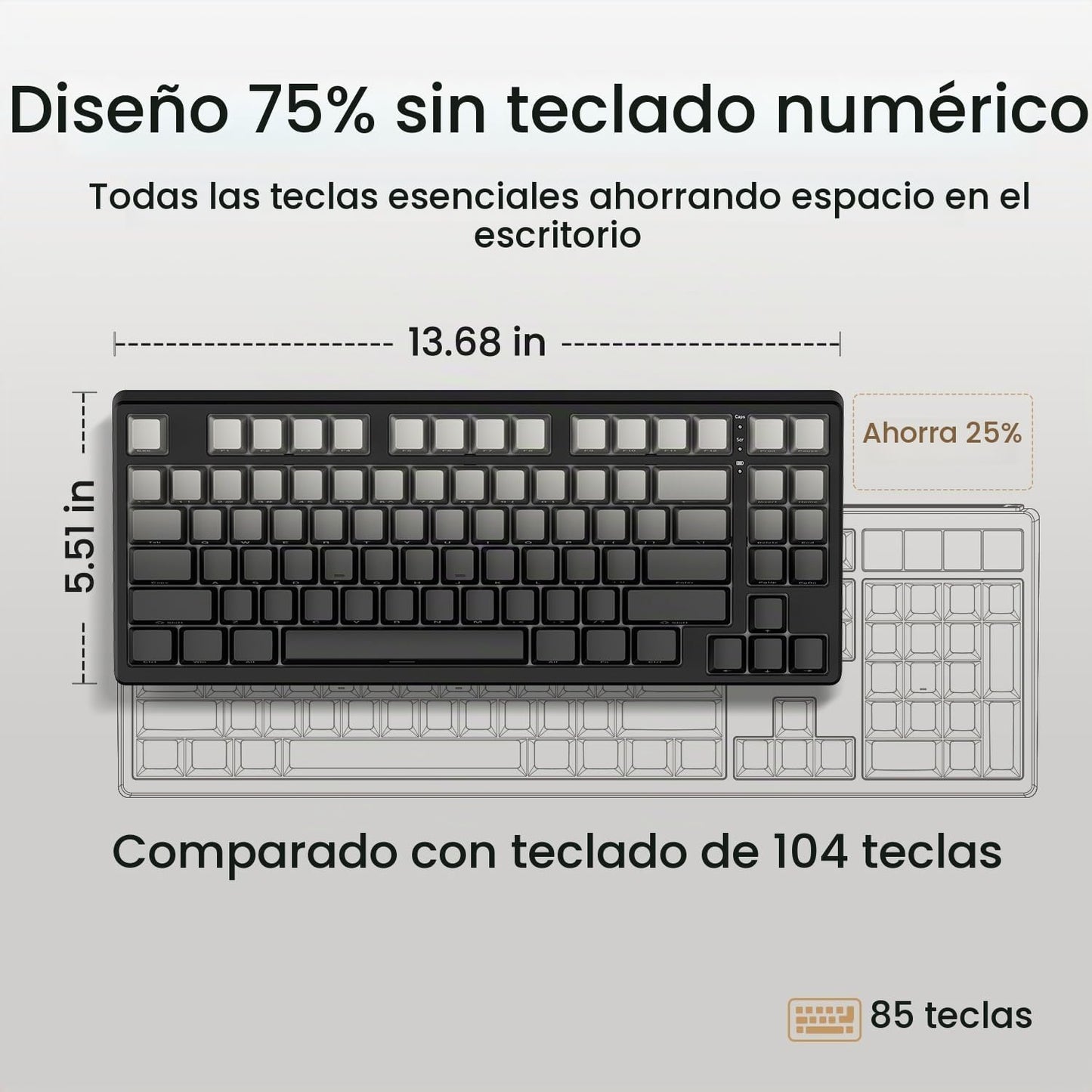 Teclado mecánico inalámbrico, sonido cremoso montado en junta, Blue...