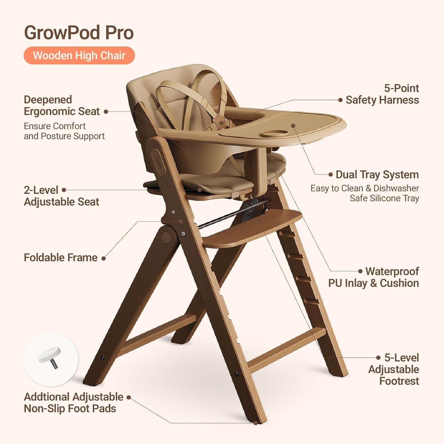 Mamazing GrowPod Pro - Silla alta de madera para bebés de 6 meses a...