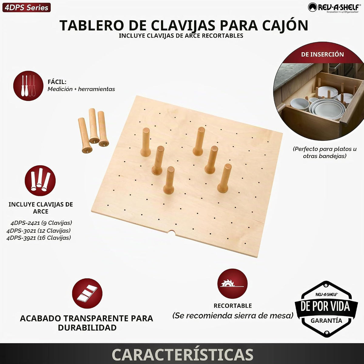 Rev-A-Shelf sistema de tabla de 9 taquetes para cajón de madera, de...