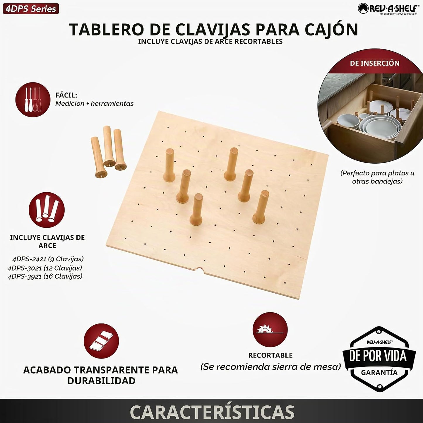 Rev-A-Shelf sistema de tabla de 9 taquetes para cajón de madera, de...