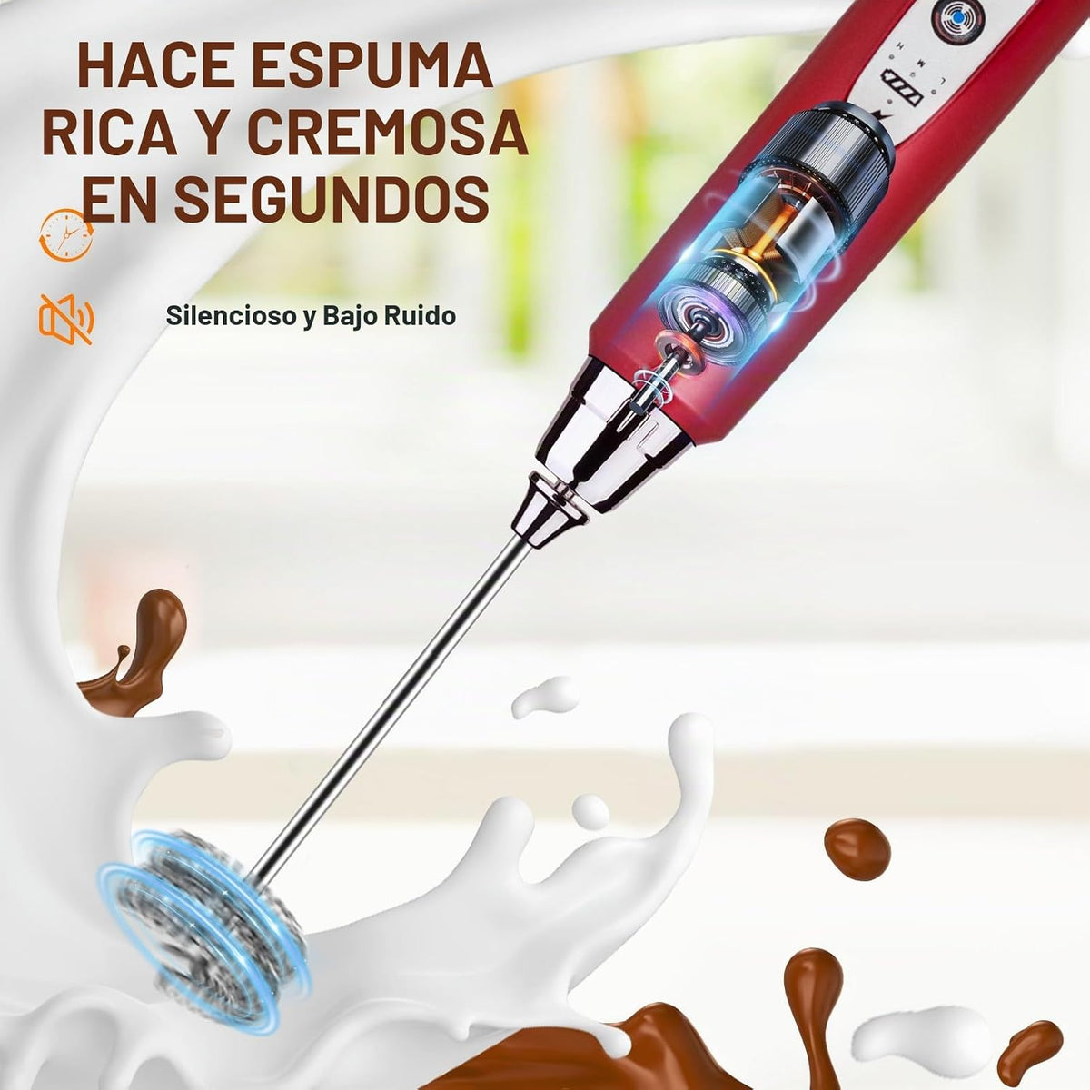 YUSWKO Varita espumadora de leche de mano para café, batidor eléctr...