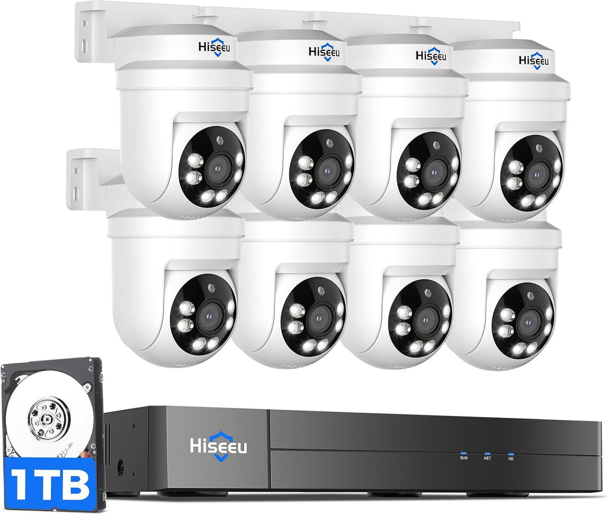 Hiseeu Sistema de cámara de seguridad con cable PTZ 3K para exterio...