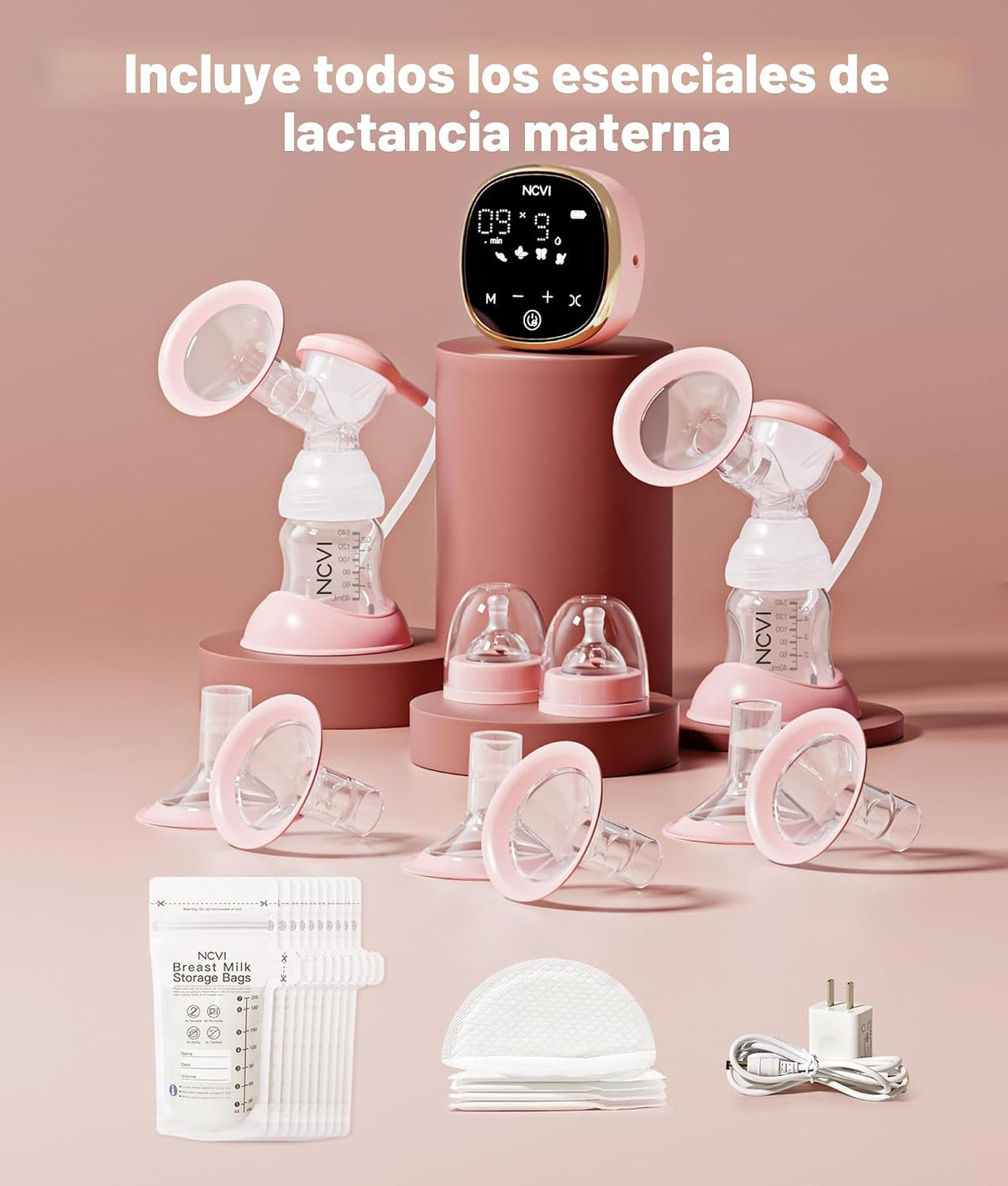 NCVI - Extractor de leche materna eléctrico, dual y portátil, 4 tam...