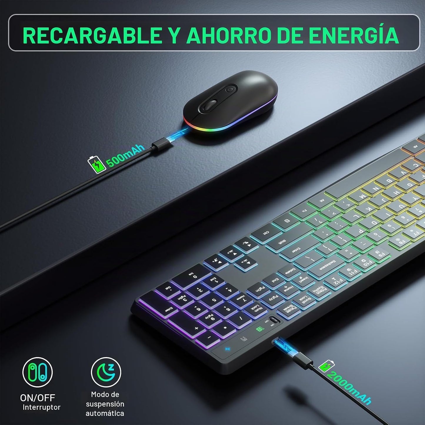 Combo de Teclado y Ratón Inalámbrico, Lovaky Teclado Ratón Ergonómi...