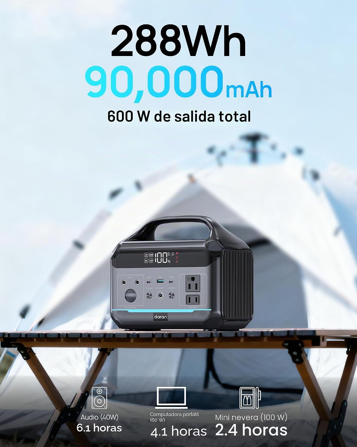 Estación de energía portátil con batería LiFePO4 de 288Wh, banco de...