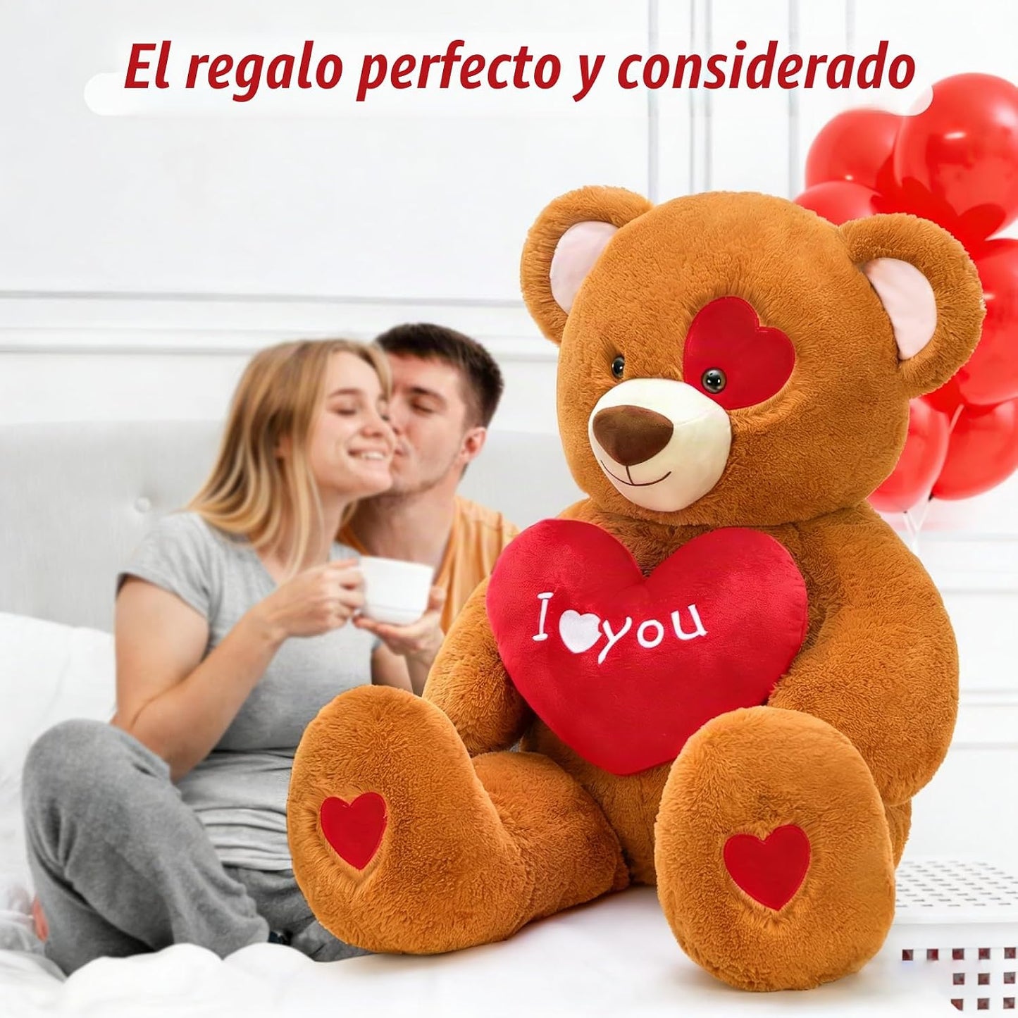 Tezituor Oso de peluche grande de 47 pulgadas con corazón rojo, ado...