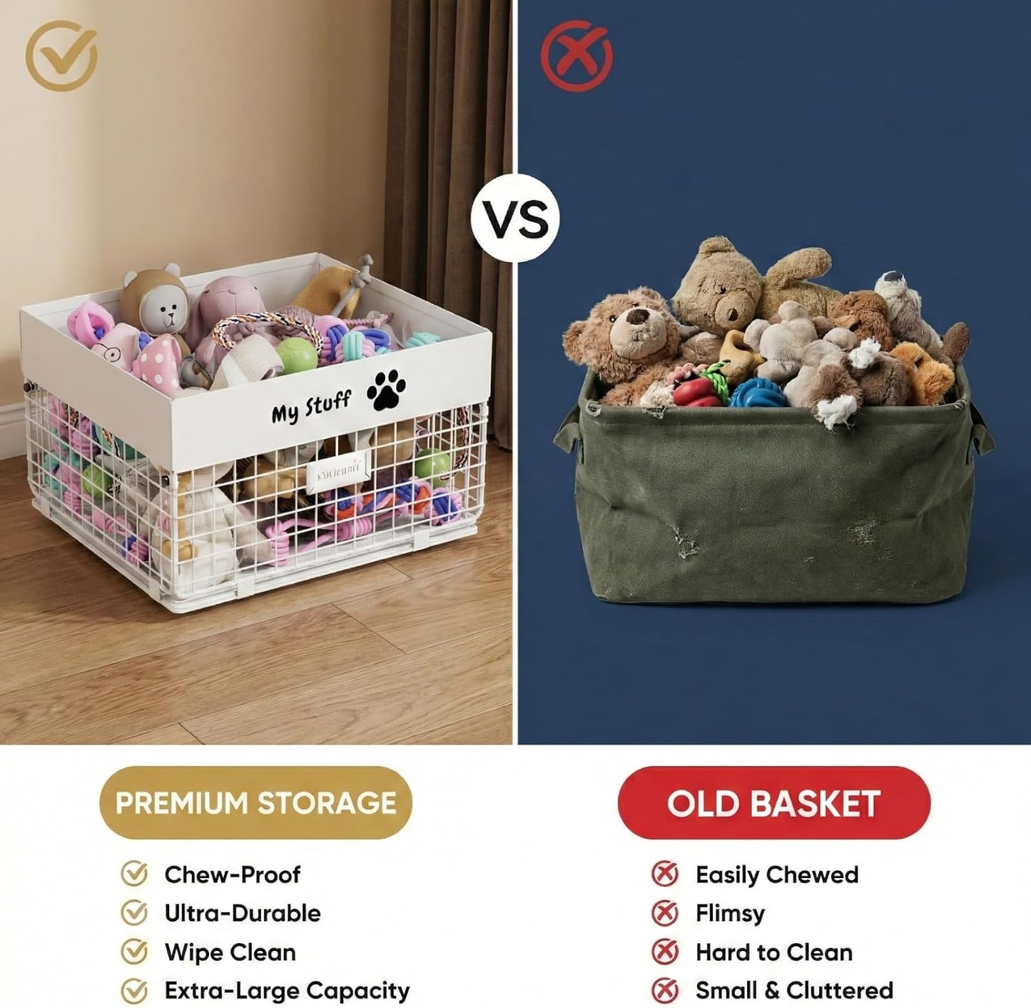 qeerable Caja de juguetes para perros, cesta de metal para juguetes...